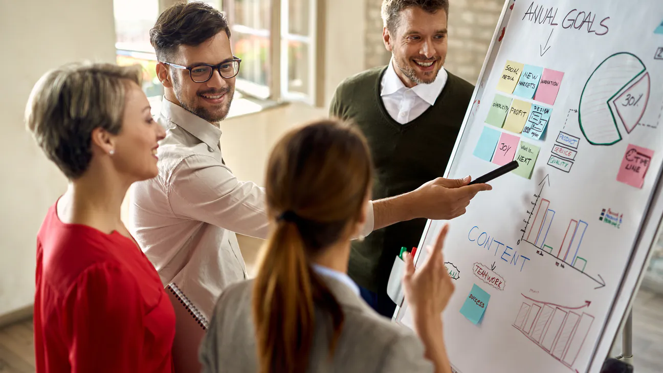 Team working on a marketing strategy in an office